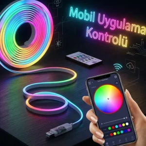 Akıllı RGB LED Neon Şerit Işık 3M USB Bağlantılı Uzaktan Kumanda ve Mobil Uygulama Kontrolü