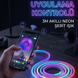 3 Metre RGB Neon LED Şerit Işık Su Geçirmez Kumandalı ve Uygulama Kontrollü Dekoratif Aydınlatma