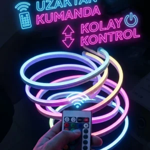 RGB Akıllı LED Neon Şerit Işık 3 Metre Uzaktan Kumandalı ve Telefon Kontrollü Renkli Aydınlatma