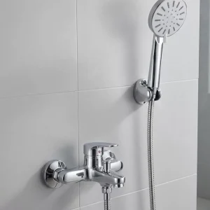 4 Kademeli Krem Duş Seti El Duşu Başlığı Spiral Hortum ve Duvar Askısı