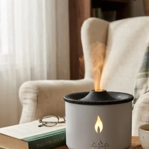 LED Alev Efektli Aroma Difüzörü Ultrasonik Hava Nemlendirici Gece Lambası Fonksiyonlu