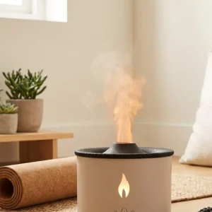 Aromaterapi Difüzörü Alev Efektli LED Işıklı Sessiz Hava Nemlendirici Otomatik Kapanma