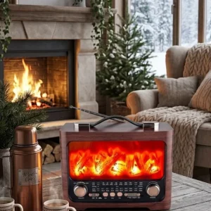 Taşınabilir Şömine Efektli Bluetooth Hoparlör FM Radyo LED Işıklı Müzik Çalar