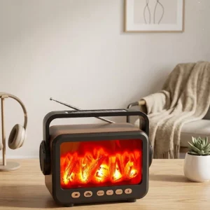 LED Şömine Efektli Kablosuz Hoparlör FM Radyo Müzik Çalar