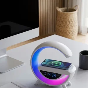 Kablosuz Şarjlı Bluetooth Hoparlör RGB Işık Gece Lambası Dijital Saat