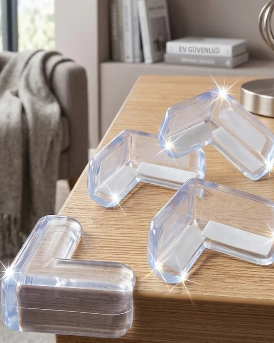 Şeffaf Köşe Koruyucu 4 Lü Set Çocuk Güvenlik Masa Köşe Aparatı