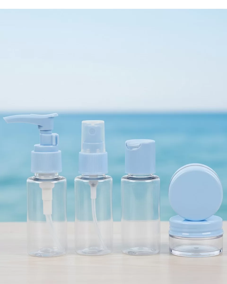 5’li Seyahat Dolum Şişe Seti 30 ml Şeffaf Taşıma Çantalı