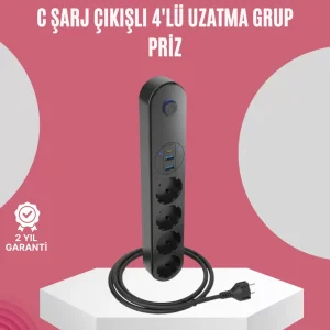 Led Anahtarlı Akım Korumalı Çoklu Priz 4 Priz 3 USB Girişli