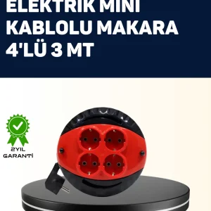 Ev ve Ofis İçin 3 Metre Kablolu 4 Priz Makarası