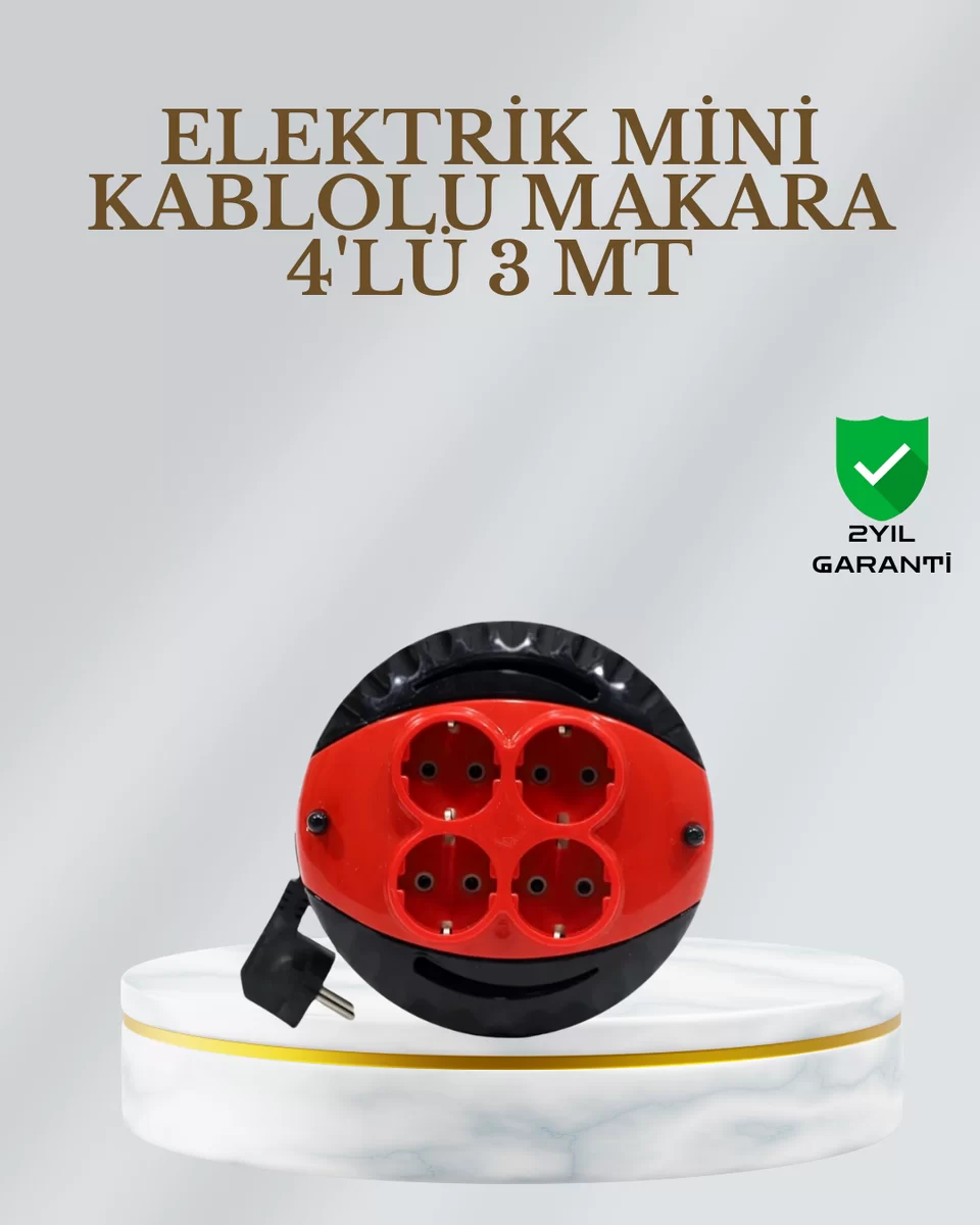CE Belgeli 3 Metre 4’lü Kablolu Priz Makara