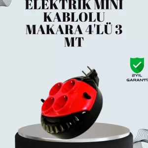 3 Metre Uzatma Kablolu 4 Prizli Makara Kırmızı