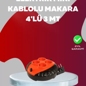 3 Metre Kablolu 4’lü Kırmızı Priz Makara