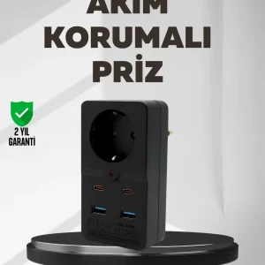 Tip Akım Koruma Prizi 10A 2500W USB Type C Destekli