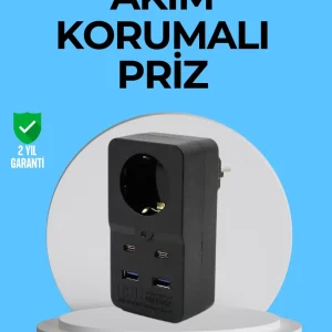 Termal Korumalı Priz Otomatik Çocuk Kilidi 4 USB Type C