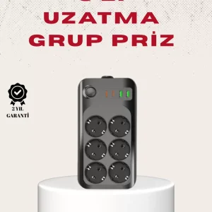 6’lı Grup Priz Termal Korumalı USB Type-C Çoklu Priz 2 Metre Kablo