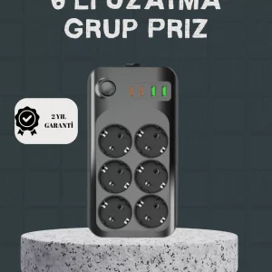 Termal Akım Korumalı 6’lı Uzatma Priz USB Type-C Hızlı Şarj 2500W