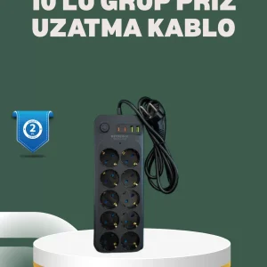 Termal Koruma Sistemli USB Type-C 10’lu Grup Priz 2m 2500W Güç Kapasiteli