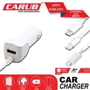 Çakmak Sarz Cihazi 2,4A 3 Lü Type-C-Iphone Kablolu