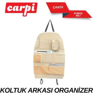 Ceplik Koltuk Arkasi Organizer Kumas Bej Çantali