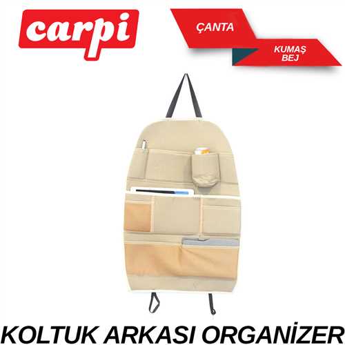 Ceplik Koltuk Arkasi Organizer Kumas Bej Çantali