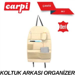 Ceplik Koltuk Arkasi Organizer Deri Bej Çantali