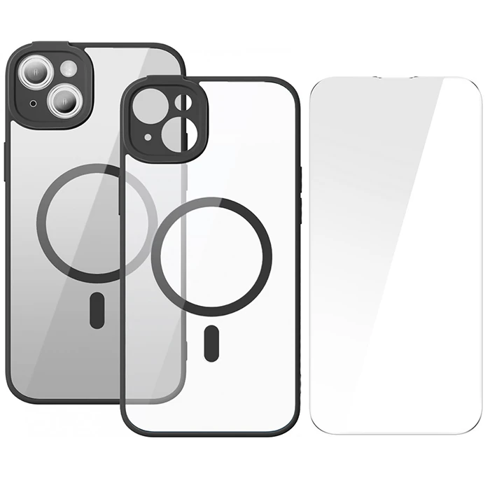 Baseus Frame Series iPhone 14 6.1 Kamera Koruyuculu Magsafe Kılıf + Tempered Ekran Koruyucu Set-(5775)