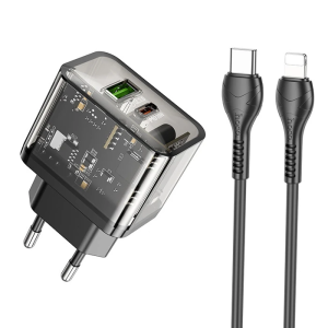 HOCO N34 PD20W USB+Type-C + iPhone Lightning Kablo Hızlı Şarj Adaptör Seti-(5775)
