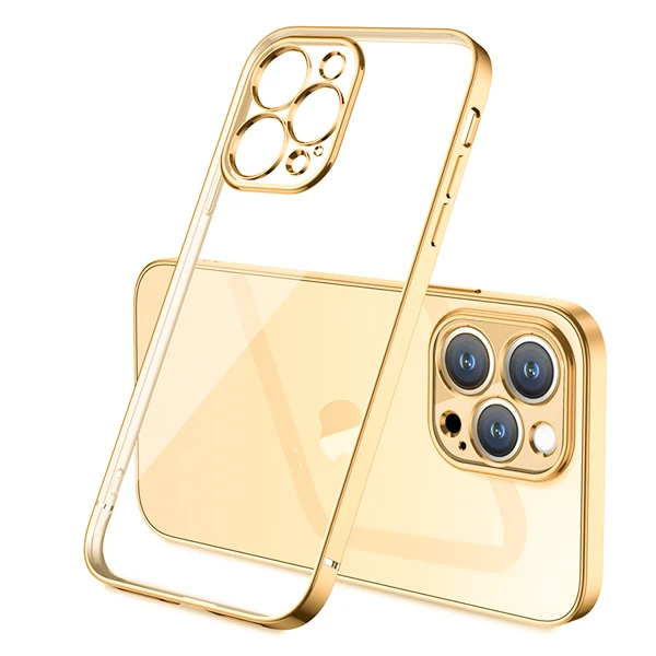 iPhone 13 Pro Renkli Kenar Şeffaf Kılıf Kamera Korumalı Silikon Kılıf-(5775)