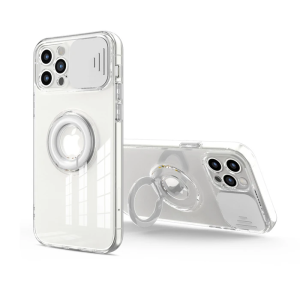 Ally iPhone 11 Pro 5.8inç Kılıf Sürgülü Kamera Lens Korumalı Yüzük Standlı Silikon Kılıf-(5775)