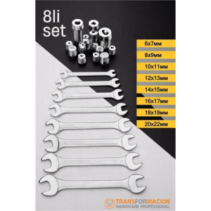 HSNET  Açık Uçlu Anahtar Seti - İki Ağızlı Anahtar - İki Ucu Açık Vanadium Çelik Anahtar 8 li SET