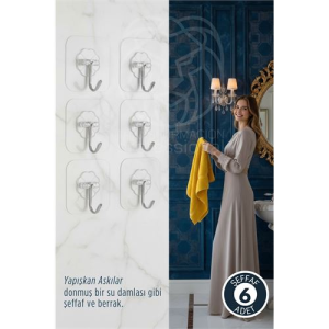 6 lı Şeffaf Yapışkanlı Askı Mutfak Banyo Duvar Askısı Çivisiz Pratik Kanca Seti