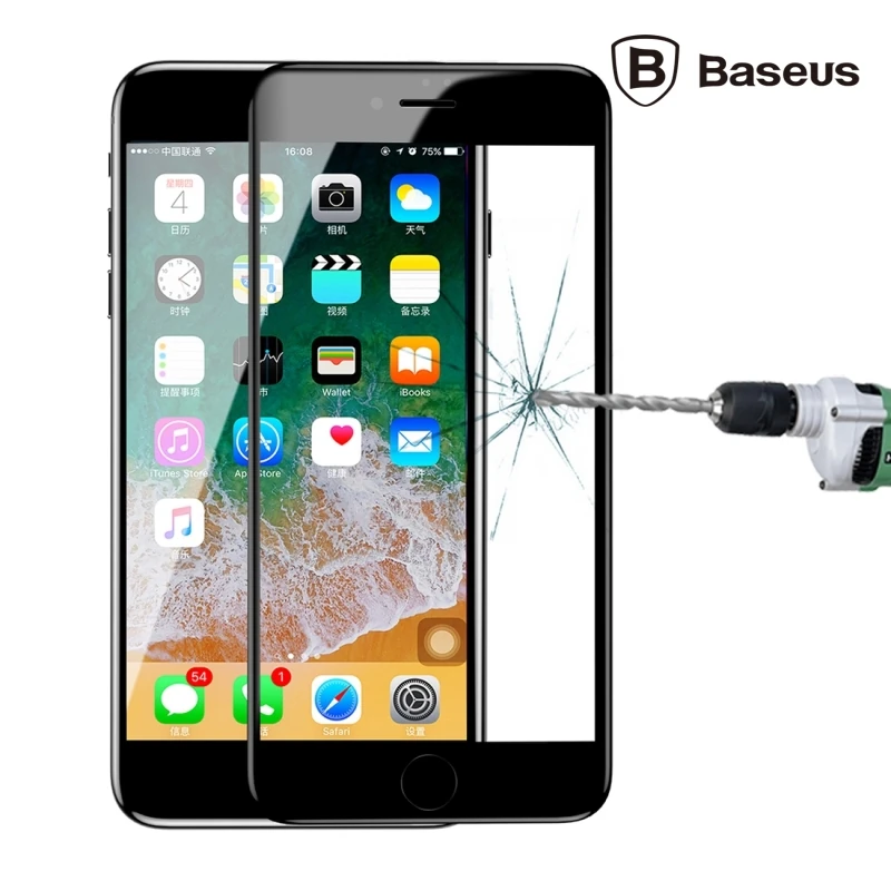 Baseus İPhone 78 Plus 4D Cam Ekran Koruyucu Kavisli Full Kaplama Kırılmaz Cam-(5775)