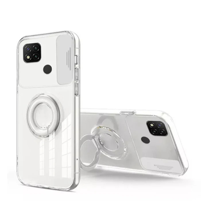 ALLY Xiaomi Redmi 9C Kılıf Sürgülü Kamera Lens Korumalı Yüzük Standlı Silikon Kılıf-(5775)