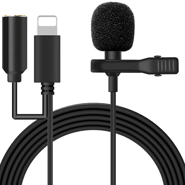 ALLY iPhone Lightning Yaka Mikrofonu+3.5MM jack Profesyonel Youtuber Mikrofonu-(5775)
