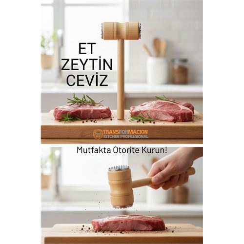 Ahşap Saplı Profesyonel Et Dövücü Zeytin ve Ceviz Kırıcı Çekiç