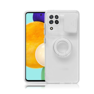 SM Galaxy A12 - M12 - F12 Kılıf Sürgülü Kamera Lens Korumalı Yüzük Standlı Silikon Kılıf-(5775)