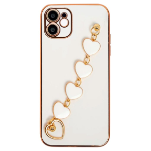 Ally iPhone 12 6.1inç Kılıf Kalp Bileklik Tutuculu Lüx Silikon Askılı Kılıf-(5775)