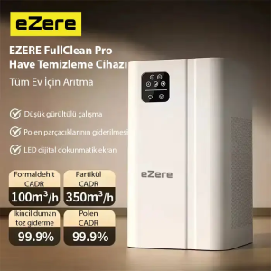 EZERE FullClean Pro Have Temizleme Cihazı 350 CADR LED ekran iyon ve sessiz çalışma ile toz duman poleni %99.9 filtreler. Temiz hava-(5775)