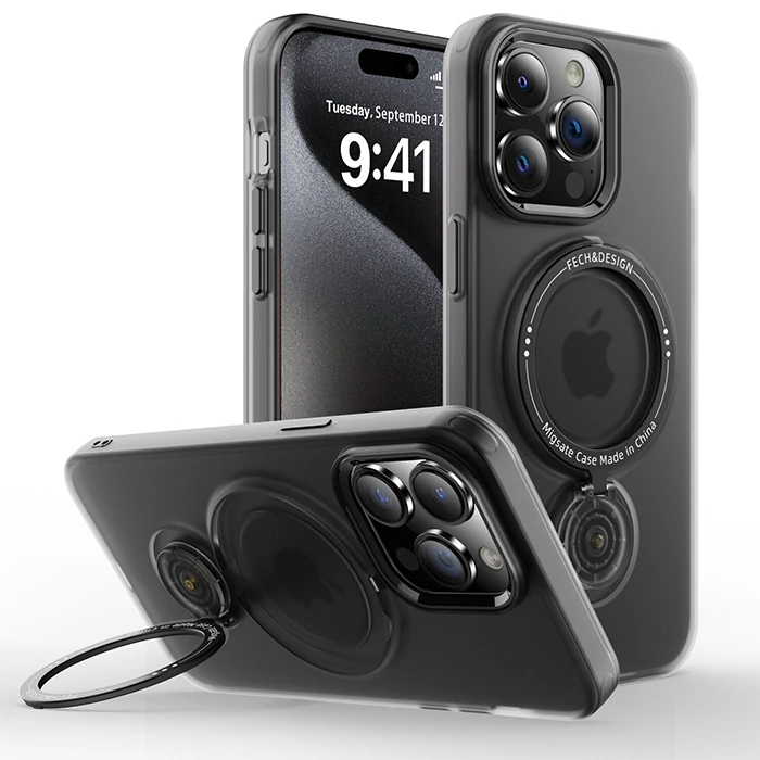 ALLY iPhone 15 Pro İçin Magsafe Uyumlu Standlı Manyetik Silikon Kılıf-(5775)