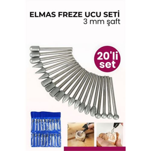 20 Parça Profesyonel Elmas Freze Ucu Seti - 3mm Şaft Gravür Taş ve Cam İşleme Taşlama Seti