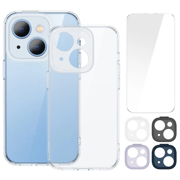 Baseus Illusion Series iPhone 14 Plus 6.7 Silikon Kılıf + Tempered Ekran Koruyucu + 4x Kamera Koruyu-(5775)