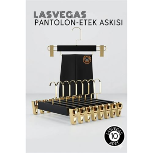 LasVegas  Siyah Ahşap Pantolon ve Etek Askı Seti 10'lu Set Lüks Amerikan Kancalı