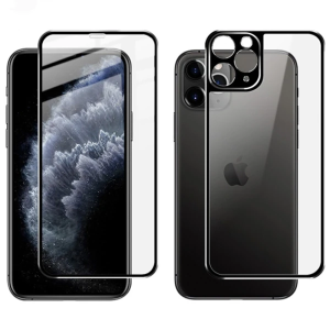 İPhone 11 Pro Metal Çerçeve Ön Arka 3D Full Tempered Cam Koruyucu-(5775)