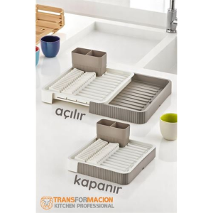 HSNET Açılır-Kapanır Bulaşıklık - Bulaşık Durulama Sepeti Tabaklık Bulaşık Kurutmalık LATTE