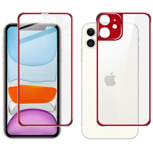 İPhone 11 6.1 Metal Çerçeve Ön Arka 3D Full Tempered Cam Koruyucu-(5775)