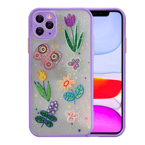 iPhone 11 Pro 5.8inç Kamera Korumalı Çiçek Desenli Silikon Kılıf-(5775)
