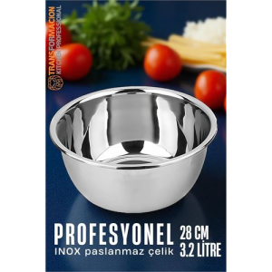 HSNET Inox Kase  - 28 Cm 3.2 Litre Karıştırma Kabı Profesyonel 304 Paslanmaz Çelik