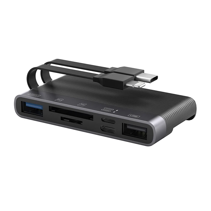 ALLY NK-1048HD 6in1 USB + Type-C + Lightning + SD-TF Kart Okuyucu Çevirici Adaptör-(5775)
