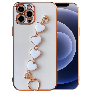 Ally iPhone 13 Pro Max 6.7inç Kılıf Kalp Bileklik Tutuculu Lüx Silikon Askılı Kılıf-(5775)