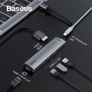 Baseus Usb Type C 6in1 HDMI 3x USB 3.0 RJ45 Çoğaltıcı Adaptör-(5775)